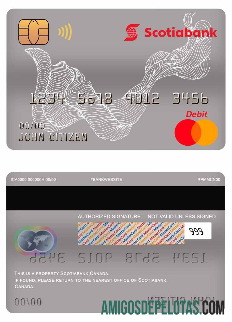 Cartão de débito Canadá Scotiabank Mastercard modelo